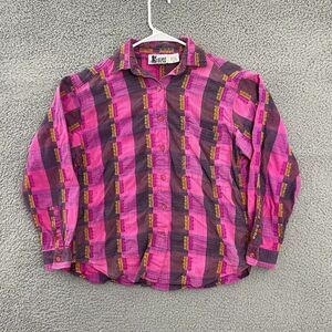 Vintage Jeans Wear Pink Women M Causal Plaid Long‎ Sleeve Button Down Shirt